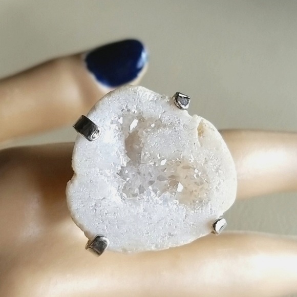 Natural Druzy Agate Crystal Stone Adjustable Statement Ring - Picture 8 of 16